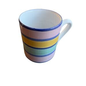 Vintage Caleca Pottery Pastel Striped color block Coffee Mug Made In Italy.